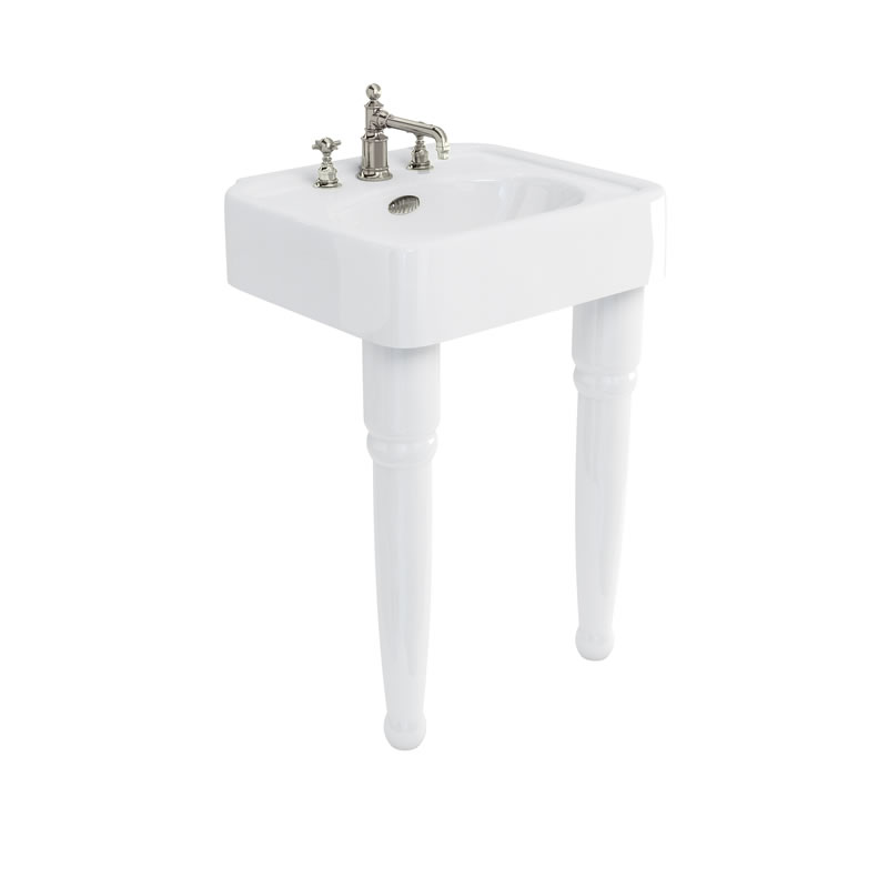 Arcade 600mm basin with nickel overflow & ceramic console legs 
